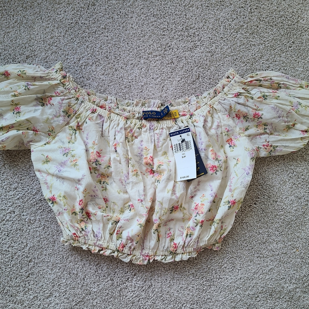 Ralph Lauren Floral Off-Shoulder Blouse - Cream and Pink